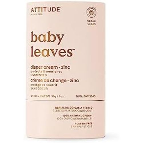 ATTITUDE Plastic-Free Diaper Cream Bar with Zinc for Baby, EWG Verified, Dermatologically Tested, Vegan, Unscented, 1 Ounce