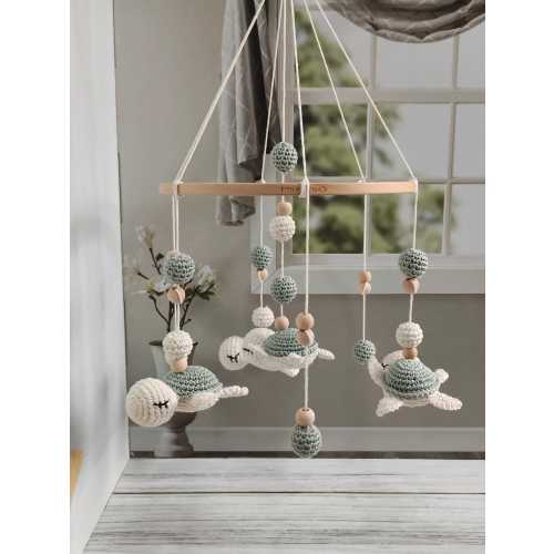 Handmade Crochet Turtle Baby Mobile, Sage Green Nursery Decor sea creatures