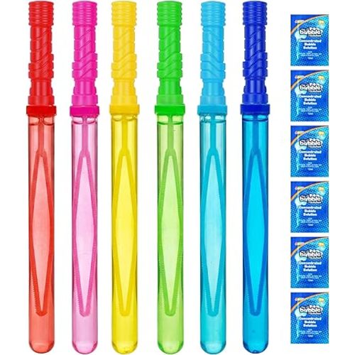 JOYIN 14.6’’ Big Bubble Wands for Kids, 6 PCS Bubble Wand with Refill Solution for Summer Toy Party Favor, Outdoors Toy Activity, Easter Basket Stuffers, Birthday Gift