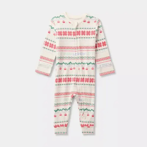 Baby "Let it Snow" Fair Isle Cozy Knit Holiday Matching Family Pajama Union Suit - Wondershop™ Cream