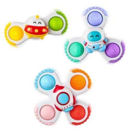 Etokfoks 3pcs Suction Cup Spinner Toys for Toddlers Ages 1 to 3 Strong Suction Spinning Tops Baby Bath Toy for Hand Eye Coordination