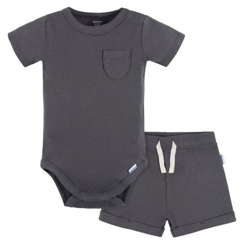Gerber Baby Boys' 2-Pack Bodysuit and Shorts Set, Dark Grey