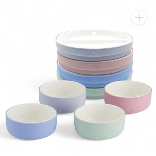 Kids Porcelain Mealtime Bundle | Normal Sleeves | 7.8" Plates + Bowls | 8 Pcs | Blush/Lilac/Sage/Misty Blue