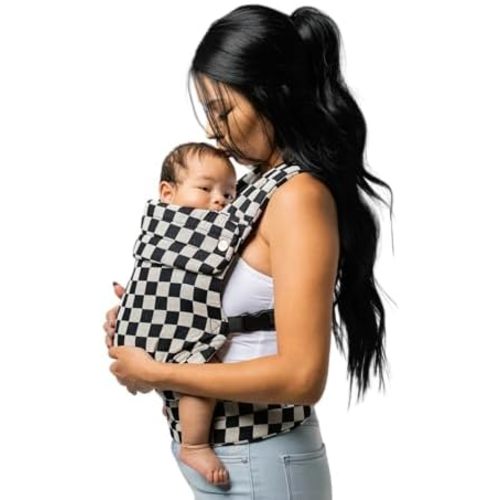 Mabē Monarch Ergonomic Baby Carrier – Premium Cotton Soft Structured Newborn to Toddler Carrier with Hip-Healthy Design, 3 Carry Positions (9-46 lbs), Lightweight & Breathable, (Ebony Check)