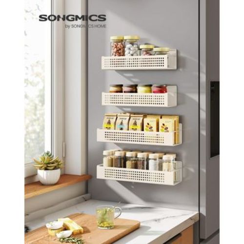 4-Pack Magnetic Spice Rack Organizer - 2 Large & 2 Small Shelves for Fridge, Microwave, No Drill Installation, Cream White