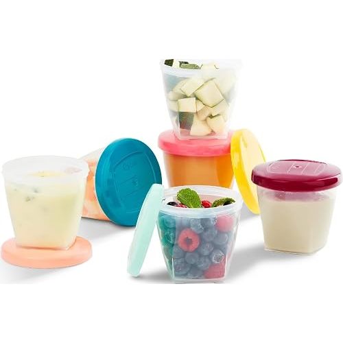 Babymoov Baby Food Jars, Set of 6 (8oz Each) Storage Containers, BPA-Free Leakproof Silicone Lids, Microwave, Freezer & Dishwasher Safe, Perfect Meals & Snacks, Baby Registry Essential