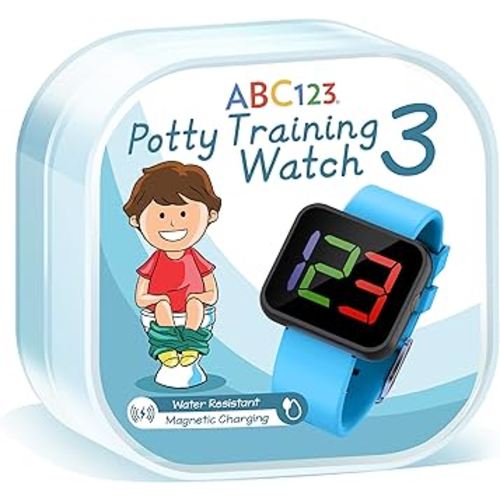 ABC123 Potty Training Watch 3 (2023 Edition) - Baby Reminder Water Resistant Timer for Toilet Training Kids & Toddler with Wireless Charging (Blue)