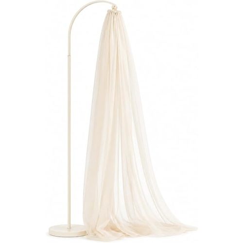Juju Freestanding Crib Canopy No-Drill Nursery Bed Canopy – Sheer Chiffon Drape on Curved Floor Pole with Weighted Base – Arcs Over Crib or Reading Nook – Rental-Friendly Metal-Free Design