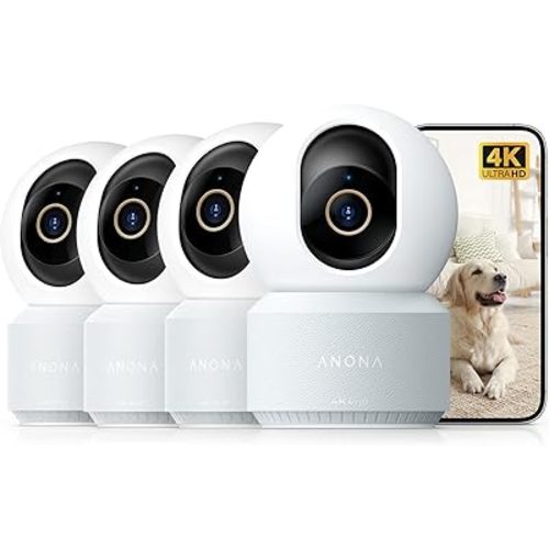 Anona 4K UHD Indoor Camera, Pet/Dog/Baby Security Camera with Phone App, 360°Pan-Tilt, 2.4G/5G Dual-Band Wi-Fi 6, Auto-Tracking, Person/Pet/Baby Crying Detection, Privacy Mode, Two-Way Audio, 4 Pack