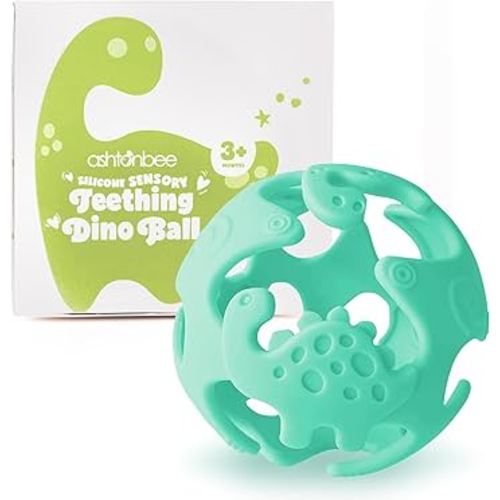 Dinosaur Baby Teething Toys, Textured Sensory Toys for Babies, Lightweight Soft Baby Sensory Toys, BPA-Free Silicone Infant Teething Toys, 0-18 Months, Teething Baby, Easy to Clean - Kiwi Green