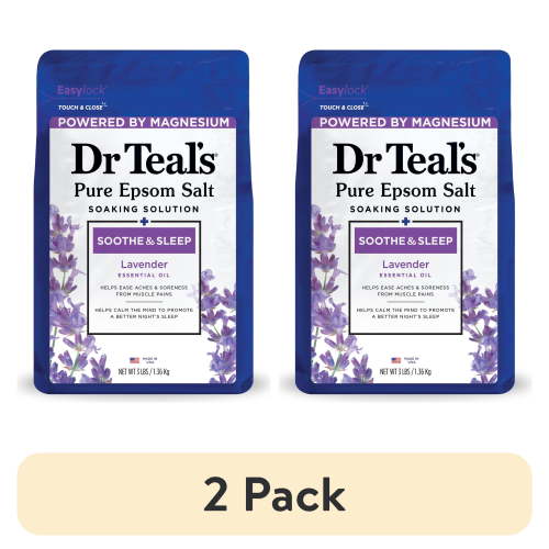 (2 pack) Dr Teal's Epsom Salt Magnesium Soak, Soothe & Sleep with Lavender, 3 lbs