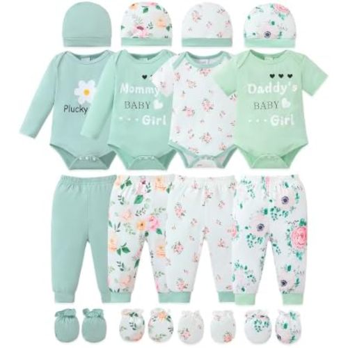 NZRVAWS Baby Girl Clothes Preemie Newborn Layette Essential Outfits Gift Infant Bodysuits Pants 20 Pieces 0-12 Months