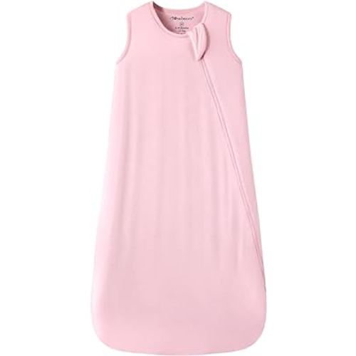 Mosebears Unisex Baby Sleep Sack 1.0 TOG, Supersoft Rayon Made from Bamboo Wearable Blanket with 2-Way Zipper (Blush,0-6 Months)