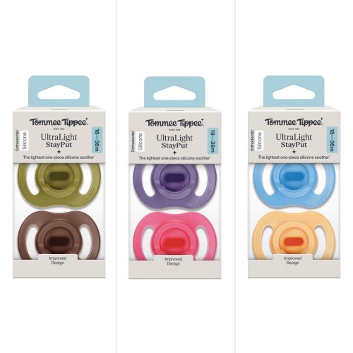 Tommee Tippee Ultra Light Stay Put Soother 18-36 Month, 2 Pack Dummies, Assorted Colours