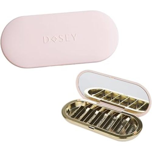 Dosey Compact Travel Pill Organizer - Pill Case with 7 Compartments for Medicine Storage & Protection – Stylish & Elegant Medication Organizer with Mirror, Blush