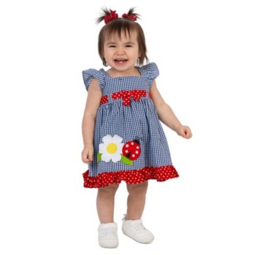 Baby Girls' Navy Flower Applique Round Neck Dress and Panty, 2-Piece Set