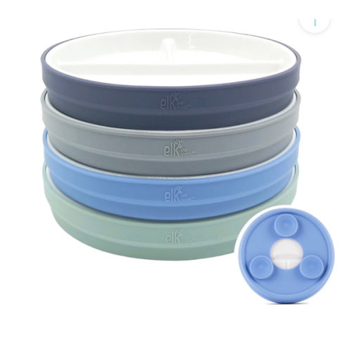 6.7"/16cm Porcelain White Divided Plates with Silicone Suction Sleeves