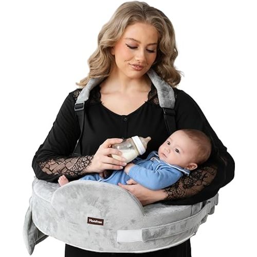 Nursing Pillow for Standing/Sitting Use- Springy Memory Foam for Support & Comfort, Large Breast Feeding Pillow - Safety Fence, Adjustable Waist Belt and Support Backrest, Removable Cover with Pocket