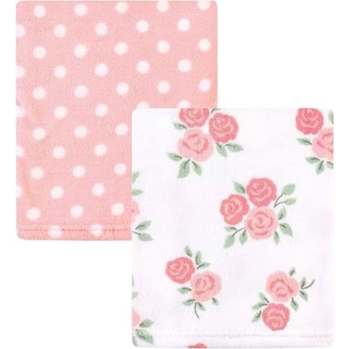 Hudson Baby Unisex Baby Silky Plush and Coral Fleece Blanket, Soft Pink Roses, 30x36 inches