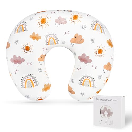 Nursing Pillow Cover, Breastfeeding Pillow Cover Case for Baby Girls Boys, Soft & Breathable, Boho Rainbow (Only Cover)