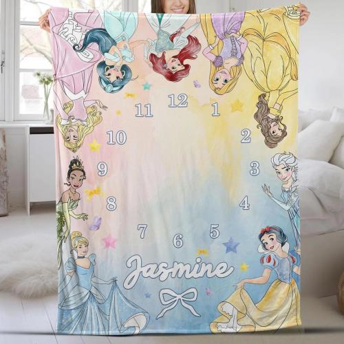 Personalized Name Disneyland Princess Milestone Blanket, Custom Princess Fleece Blanket, Magic Kingdom Princess Birthday, Baby Shower Gift