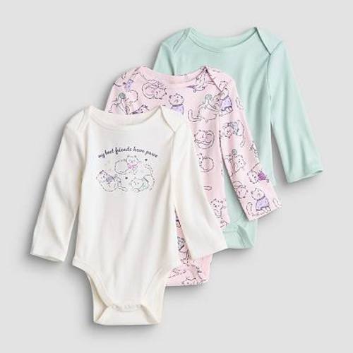 Baby Girl Jumping Beans® 3-Pack Long Sleeve Lapped Shoulder Bodysuits
