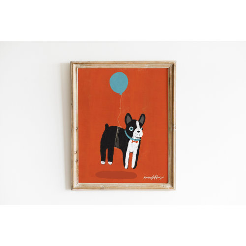 Boston Terrier With Balloon Wall Art Print