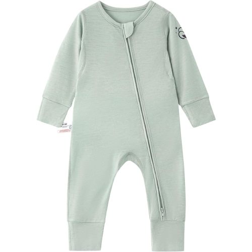 kaiya baby Unisex Zipper Closure Footies, Merino Wool ＆Rayon Made From Bamboo Bodysuit - Long Sleeve Bodysuit