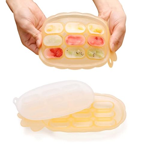 haakaa Silicone Nibbler Tray - Breastmilk Teething Popsicle Mold- Baby Fresh Food Freezer Feeder - Led Weaning Self Feeding Divided Sausage Plate - Ice Cube Tray, 4m+ Baby Toddler - Banana