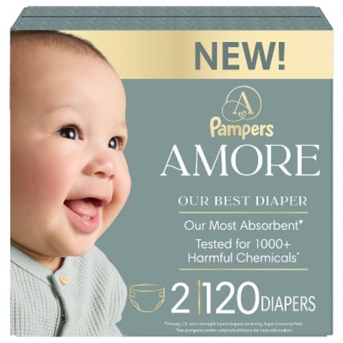 Amore by Pampers Diapers Enormous Pack - Size 2 - 120ct: 12 to 22 lbs Diaper Weight Range, Disposable