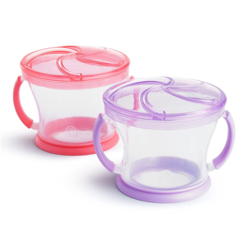 Munchkin Snack Catcher Toddler Snack Cups, No Spill, 2 Pack, Pink/Purple