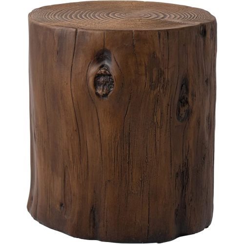 Outdoor Stump Side Table, Faux Wooden Concrete Side Table, Tree Stump Wooden Stool, Patio End Table, Round Outdoor Accent Drum Table, Light Brown Ottoman or Plant Stand