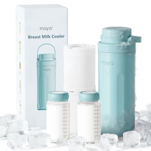 Inaya 22oz Portable Breast Milk Cooler, 24H Breastmilk Chiller with 2 Storage Bottles, Travel Milk Cooler for Work, Leakproof Milk Storage Container for Pumping and Breastfeeding Moms, Mint Blue