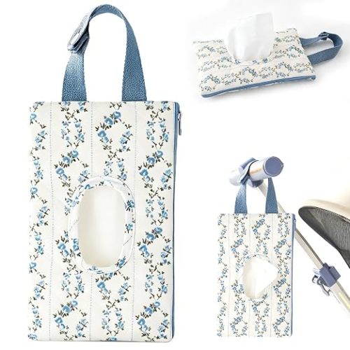 Baby Wipe Holder, Floral Quilted Dispenser Pouch Portable Mommy Bag for Travel Stroller Daily Casual (Blue)