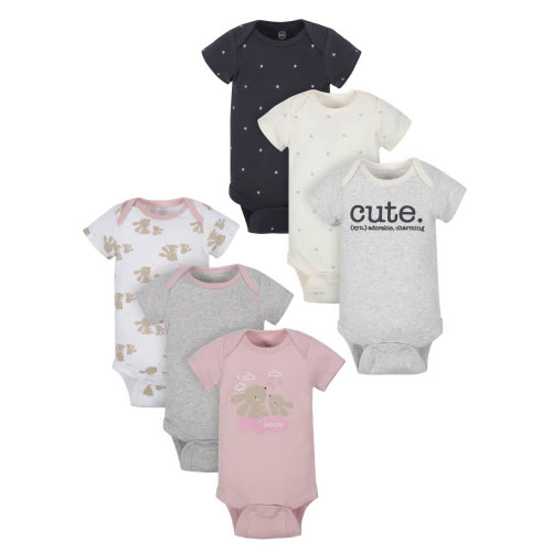 Wonder Nation Baby Girls Short Sleeve Bodysuits, 6-Pack (Newborn- 24M)