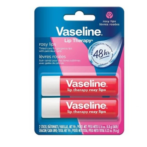Vaseline Rosy Lip Therapy Stick - 2pk/0.16oz each: Contains Almond Oil, Deep Lip Moisturizer