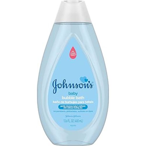 Johnson's Baby Bubble Bath for Gentle Baby Skin Care, Tearless Baby Bubble Bath Gently Cleanses Baby’s Delicate Skin, Hypoallergenic, Tear, Dye, Paraben & Sulfate-Free, 13.6 fl. oz
