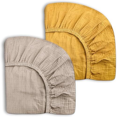 Pack and Play Sheets 2 Pack, Muslin Cotton Nursery Bedding, 27" x 39"