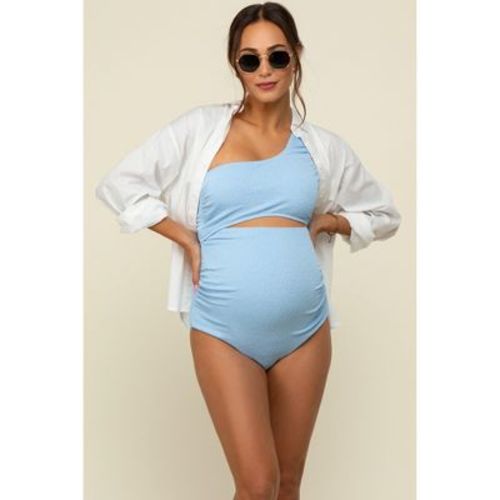Pinkblush Light Blue Asymmetrical One Shoulder Side Cutout One-Piece Maternity Swimsuit Small