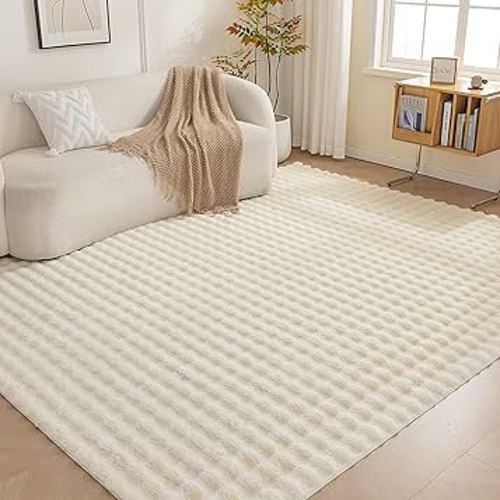 Amazon Basics Indoor Area Rug, 3D Bubble Washable Home Decor Carpet for Living Room, Bedroom, 8' W × 10' L, Beige