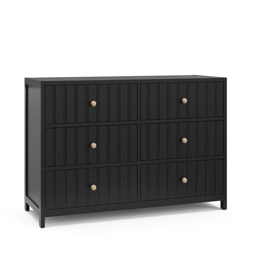 Graco Teddi 6 Drawer Double Dresser (Black) – GREENGUARD Gold Certified, Interlocking Drawer System, Pre-Installed Drawer Tracks, Includes Two Sets of Knobs for Personalization