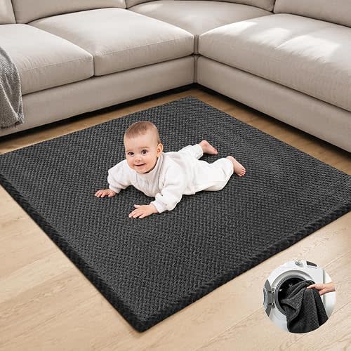 Goyuu 1.3" Thick Baby Play Mat, 50x50 Playpen Mat with Removable & Washable Cover, Non-Slip Breathable Foam Play Mat Cushion, Ultra Soft Floor Crawling Rug for Kid Toddler,Grey