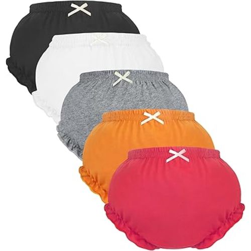 5 Pack Ruffle Diaper Cover - Baby Bloomers, Cute Cotton Baby Girl Shorts,Briefs- Panties for Toddler Girls