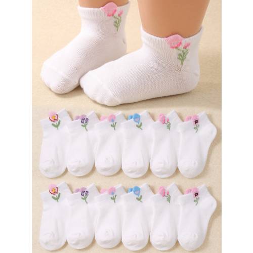6/12/24 Pairs 3D Floral Jacquard Baby Ankle Socks, Girls Toddler Casual Socks For Daily Wear, 3D Jacquard, Soft Breathable Comfortable, Suitable For 0-36 Months, Spring/Summer, Daily Wear & Back To School, Baby Socks, Girls Socks, Toddler Socks, Floral So