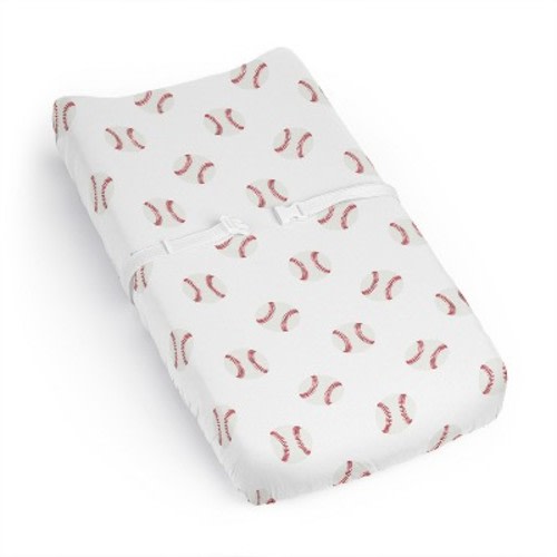 Sweet Jojo Designs Baby Boy Changing Pad Sheet Baseball Patch Red and White