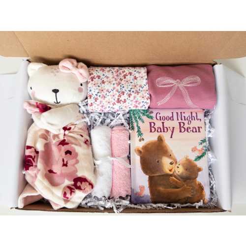 Baby Girl Gift Box: Bodysuits, Board Book & Security Blanket