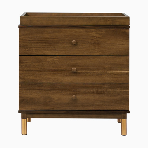 babyletto Gelato 3-Drawer Changer Dresser - Natural Walnut & Gold Feet