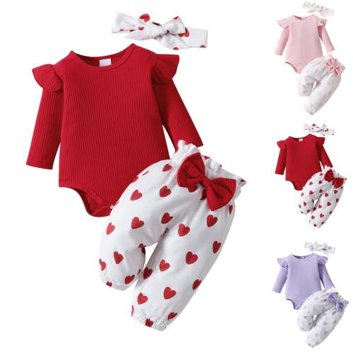 LOVZFMLL Newborn Girl Clothes Long Sleeve Romper Bodysuit Pants Headband 3 Piece Sets Going Out Streetwear Casual Fall Winter Outfits 0-3 Months