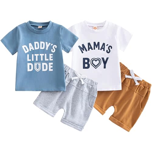 Baby and Toddler Boys 4-Piece Clothes Set, 2-Pack Cotton Short Sleeve Graphic T-Shirts & Shorts Summer Outfit