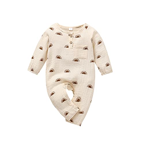 Newborn Infant Baby Boy Cotton Linen Button Sun Print Romper Bodysuit One Piece Jumpsuit Playsuits Outfits